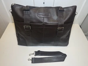 Vintage Carolina Herrera New York Brown Vegan Leather 48H Travel Bag Logo Large - Picture 1 of 22