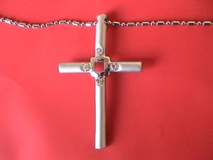 RHINESTONE SILVER CROSS PENDANT NECKLACE - COMBINE S/H - Picture 1 of 1
