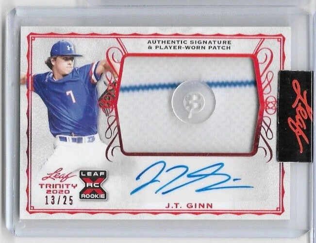 J.T. Ginn Athletics 2020 Leaf Draft Baseball XRC Rookie Auto Patch /25 #PA-JTG - Image 1 of 1