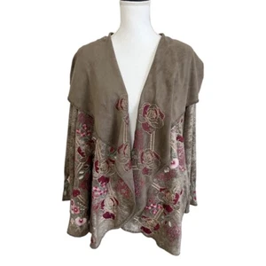 Johnny Was NWT Claudette Metallic Open Sweater Jacket Hooded Sz S Embroidered - Picture 1 of 8