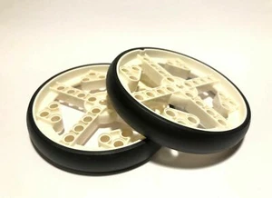 2 New Lego Technic Wheels with Axle Hole and Fixed Tread Tires Set 80015 - Picture 1 of 3