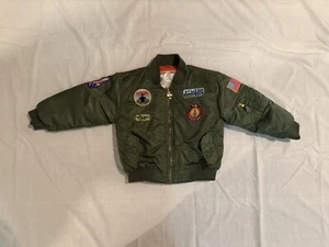 Kids Aviator Crew Member Bomber Jacket Army Green W/ Patches Unisex sz 4-6 - Picture 1 of 17