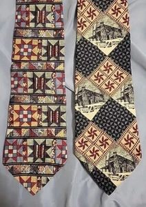Lot of 2 Bob Timberlake Neckties Silk Ties QUILT Star Block Pattern Made In USA - Picture 1 of 9