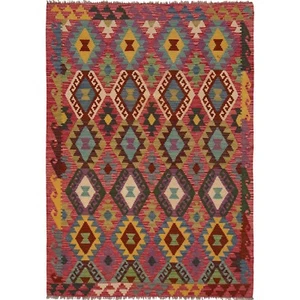 Southwestern Hand Knotted Kilim Wool Rug (4'2" x 5'9" ft) Kilim Home Rug B30626 - Picture 1 of 8