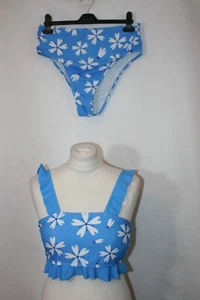 NEU OHNE ETIKETT GRÖSSE L PASST 14 BLAU FORAL RÜSCHENBESATZ BIKINI SET 8084 - Bild 1 von 6