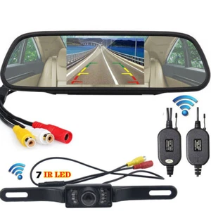 Wireless Vehicle IR Reverse Backup Camera + 4.3" Car Rear View Mirror Monitor - Picture 1 of 24