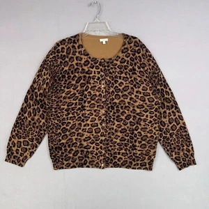 Talbots Cardigan Womens Plus 2X Brown Leopard Sweater Work Office Mob Wife Y2K - Picture 1 of 14