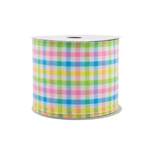 Easter Pastels Gingham Wired Ribbon - 2 1/2" x 10 Yards, Spring, Wreath, Summer - Picture 1 of 2