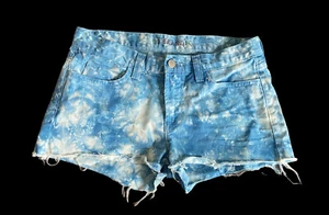 J Brand Shorts Size 27 Blue Tie Dye Cut Off Denim Frayed Hems Mid Rise - Picture 1 of 7