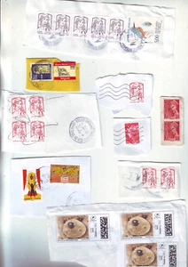 petit Lot Timbres etiquettes postales tampons + 1 a decoller ou doc.philatelique - Picture 1 of 3