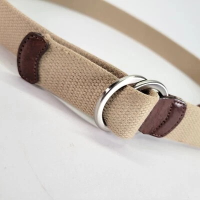 Cinto Tommy Bahama 34 36 38 O-Ring anel fivela acabamento em couro bege marrom EUA - Imagem 1 de 4