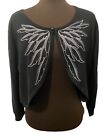 Bob Mackie 1x black shrug sweater angel feathers cropped Wearable art