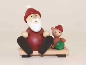 Figura De Madera Papá Noel Con Osito En Banco HxB 9,5x8,5cm NUEVO Seiffen - Imagen 1 de 1