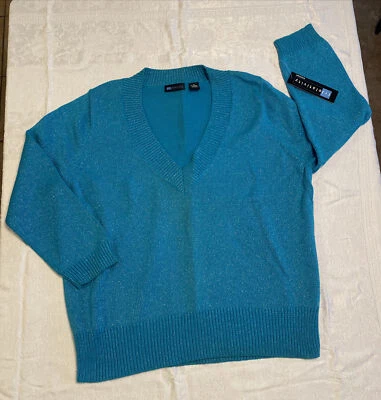 NEW Relativity Blue & Silver Metallic Cable Knit Pullover Sweater Plus Size 2X - Image 1 of 4