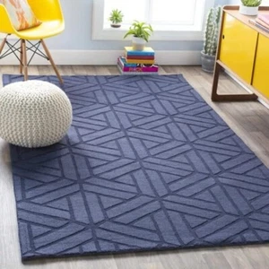 Hand-Tufted Blue Wool Area Rug Luxury Modern Carpet for Living Room & Bedroom - Picture 1 of 4