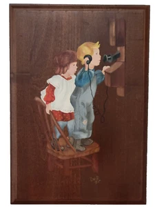 VTG Folk Art Tole Oil On Wood Helan Barrick Whippersnappers Folk Art Painting - Picture 1 of 10