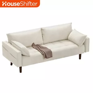 Beige Velvet 70" 2-Seater Sofa Family Room Fabric Couch Loveseat with 2 Pillows - Picture 1 of 11