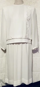 Vintage 1970s Dress Henry Lee Petites Size 8 Ivory Cream Mid Length Long Sleeve - Picture 1 of 7