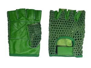 Leather Crochet Cycling / Bicycle Gloves - Vintage Green - Picture 1 of 1