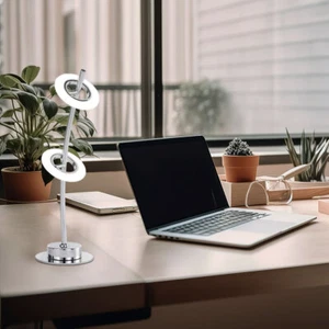 Lampada Da Tavolo LED Design In Cromo Con Anello Spot Strahler Per La Camera - Foto 1 di 6