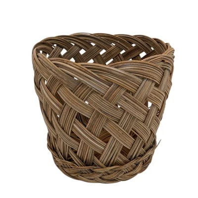 Vintage Round Brown Wicker Rattan Basket Braided Planter 4.5 inch Wide - Image 1 of 4