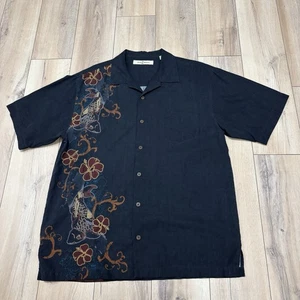 Camisa de Seda Tommy Bahama Mediana Pez Koi Bordada Gráfica Negra Aloha Camp A++ - Imagen 1 de 9