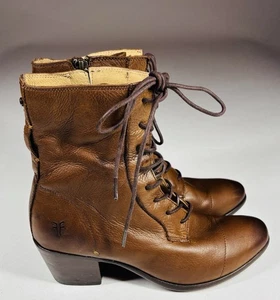 Frye Carson B Damen-Schnürstiefeletten Leder Größe 7 Blockabsatz seitlicher Reißverschluss - Bild 1 von 9