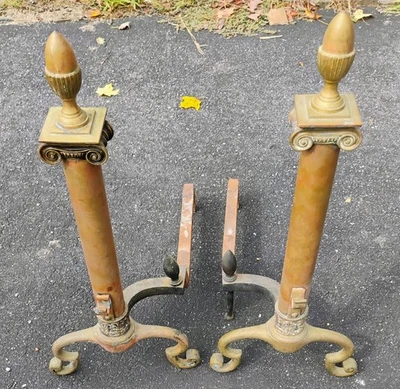 "Andiornos de latón diseño imperio francés con perros de hierro fundido altura 24""" Foto 1 de 4