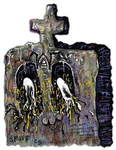 HAPPY GRAVE artist surreal original signed  PAINTING art  THE HAPPIEST OF GRAVES - Picture 1 of 1