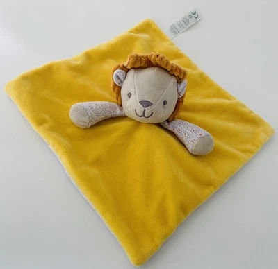 6391🌟EXCELLENT ÉTAT OBAIBI OKAIDI Doudou Lion Plat Mouchoir Jaune Blanc - Photo 1/4