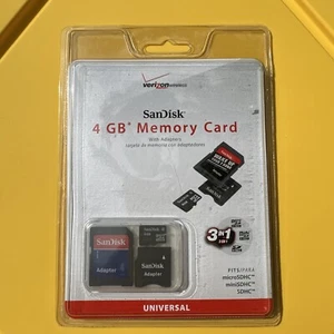 Sandisk 4 GB Micro SD Memory Card with 2 Adapters Verizon Wireless NEW SEALED - Picture 1 of 3