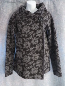 Ellen Tracy Jacket Sweater Womens M Wool Blend Black Gray Floral Shawl - Picture 1 of 5