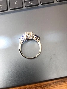 Moissanite Fire 1.90ct DEW Round & .78ctw Pear Shape Tanzanite Ring sz 8 JTV - Picture 1 of 5