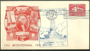 George Washington Bicentennial 1932 Masonic Event Cover Alexandria Va Temple Sta - Picture 1 of 1