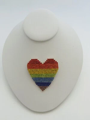 Rainbow Colors Heart Diamond Pavé Brooch Deluxe Pin Art & Crafts Bag Accessory - Image 1 of 4