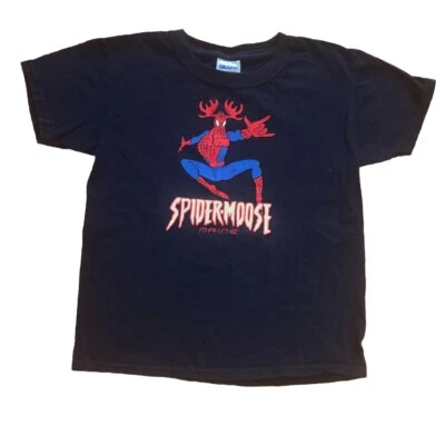 Boys Spiderman Spider Moose Custom Graphic T-shirt Size Small Christmas EUC Navy - Image 1 of 4