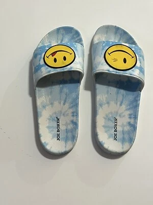Joe Boxer Flip Flops  Blue and White With Happy Face Size  9 - Image 1 of 4