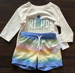 NWT Old Navy Baby Boys Size 3-6 Months Rash Guard Top Swim Trunks Set Aloha - Picture 1 of 5