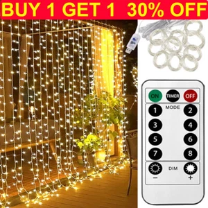 3M 300 LED Curtain Fairy String Lights Window Decor USB Plug in with Remote - Picture 1 of 14