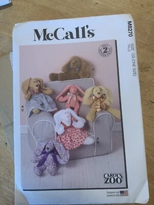 McCall 8270 Two Pattern Piece Bunny With Dresses Carol's Zoo Craft Sew Pattern - Picture 1 of 6
