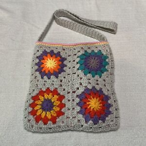 Handmade Crochet Crossbody Bag Purse Flower Granny Core Square Pink Purple Boho