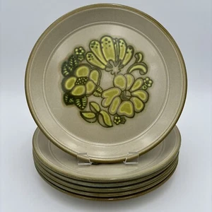 6x Vintage Kiln Craft Stoneware Green Festival Dinner Plates Retro 10" - Picture 1 of 7
