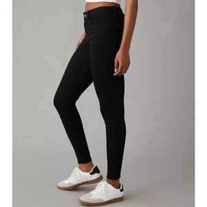 Y2K 90s Minimalist Fall American Eagle Mid Rise Jeggings 14L Black Skinny Jeans - Picture 1 of 11