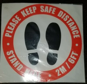 Please Keep Safe Distance Stand Here 6ft Floor Stickers 10 Pack - Picture 1 of 1