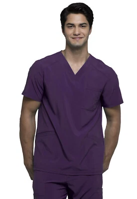 Cherokee Scrubs Infinity Men V Neck Top CK900A EGG Eggplant Free Ship - Image 1 of 4