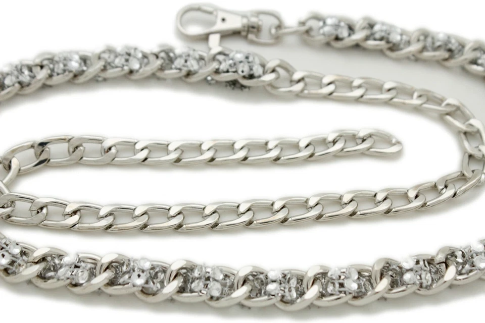 Mujeres Moda Cinturón Plata Malla Cuentas Bling Metal Cadena Eslabones Cintura Cadera M L XL Foto 1 de 4