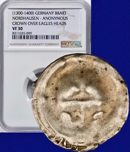 1300-1400 Germany Nordhausen Brakt Medieval Silver Bracteate Coin NGC VF30 - Picture 1 of 5