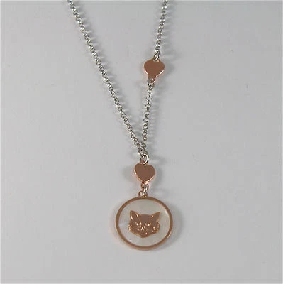 COLLAR PLATA RODIO 925 CON MEDALLA GATO GATITO MADREPERLA  Foto 1 de 3