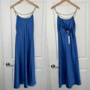 House of Harlow 1960 Satin Maxi Dress Beaded Strap Rich Blue size M - Picture 1 of 4