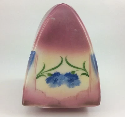 ART NOUVEAU FLORAL Antique GLASS CEILING LIGHT SHADE Handpainted w/ Blue Flowers - Image 1 of 4